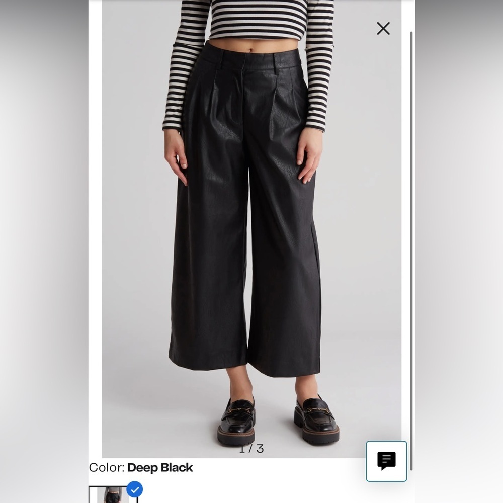 NWT Lucky Brand Faux Leather Crop Wide Leg Pants in Deep Black